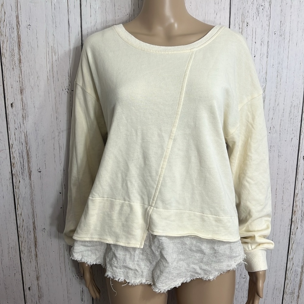 Morgan Claire Buttercream Sweatshirt and Tan Linen blend Top Oversized